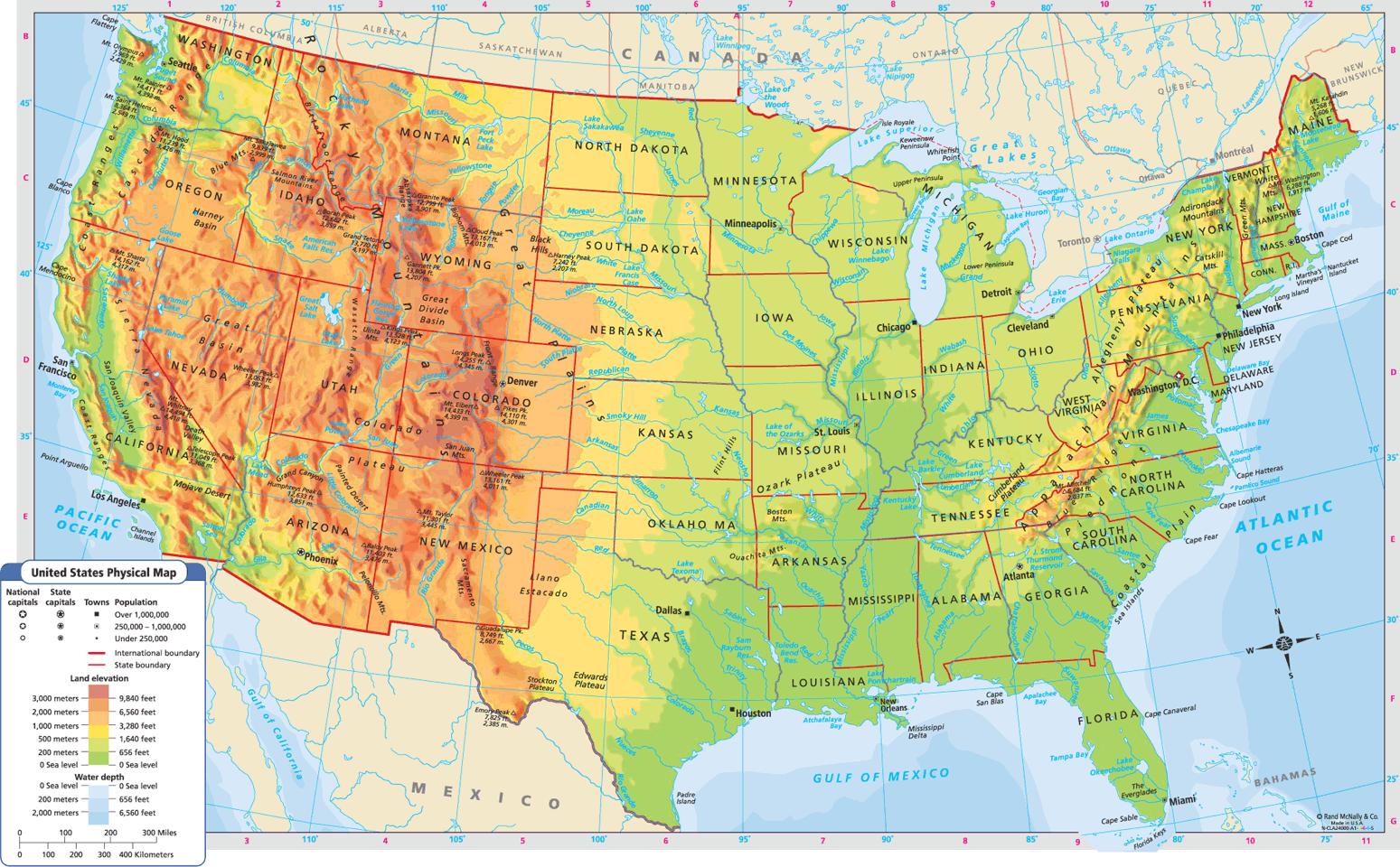 Estados Unidos mapa físico - mapa Físico Estados Unidos de Norte