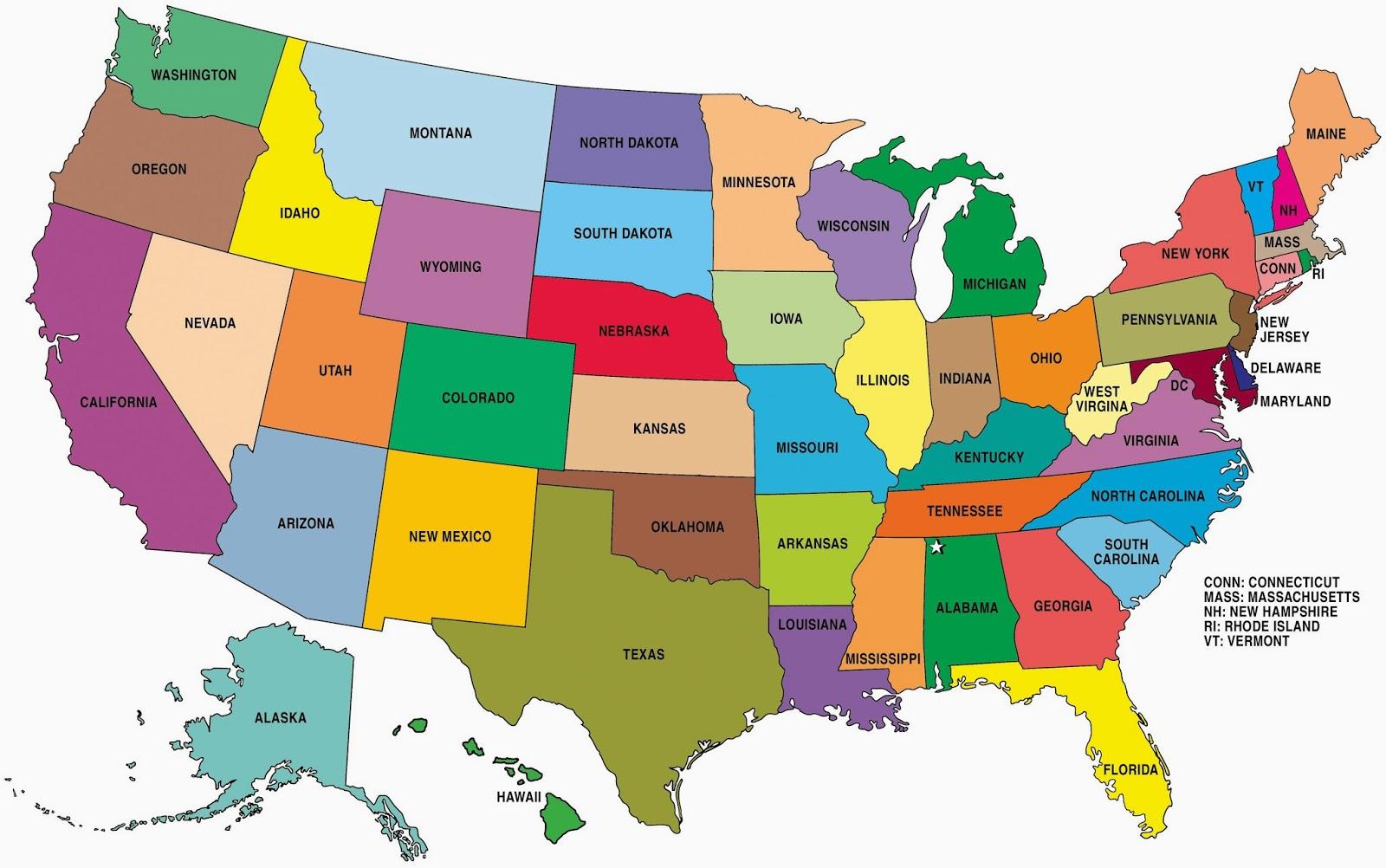 EUA mapa Mapa de estados UNIDOS (Norte de América, Américas)
